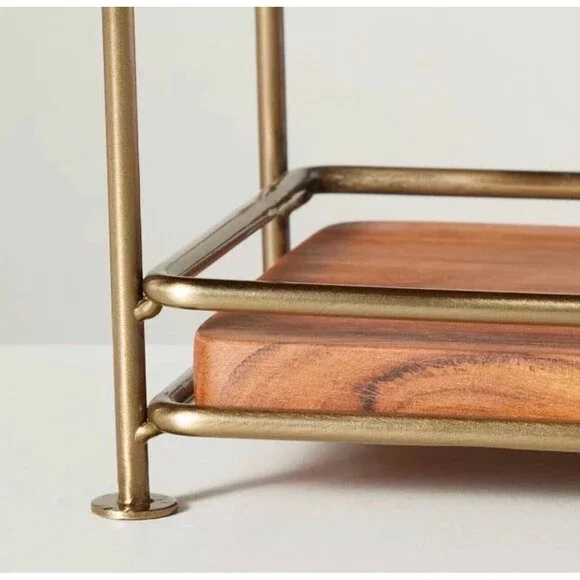 Tiered Wood & Brass Rectangular Serving Stand - Hearth & Hand with Magnolia - Picture 3 of 10